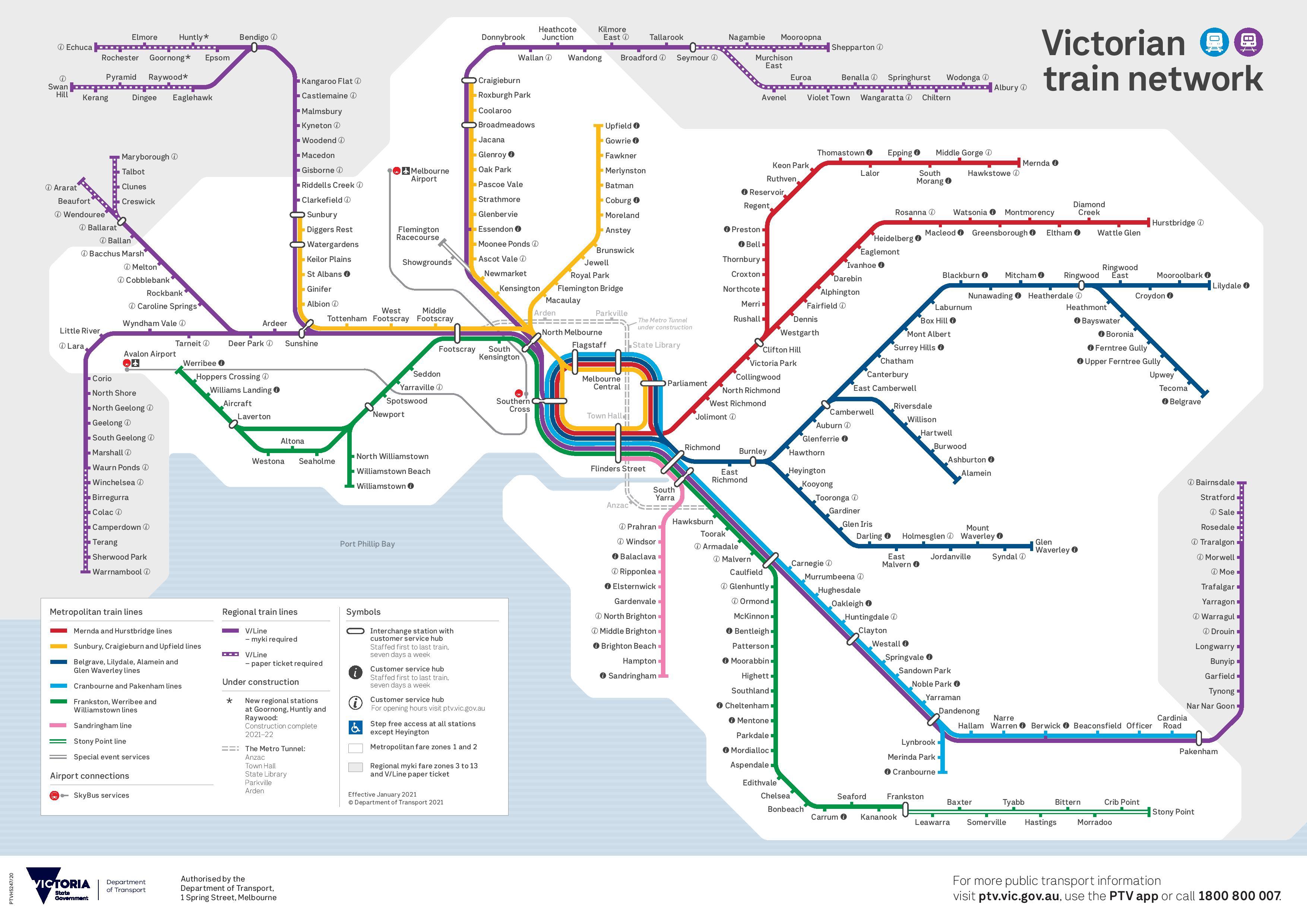 Map of Melbourne train railway lines and railway stations of Melbourne