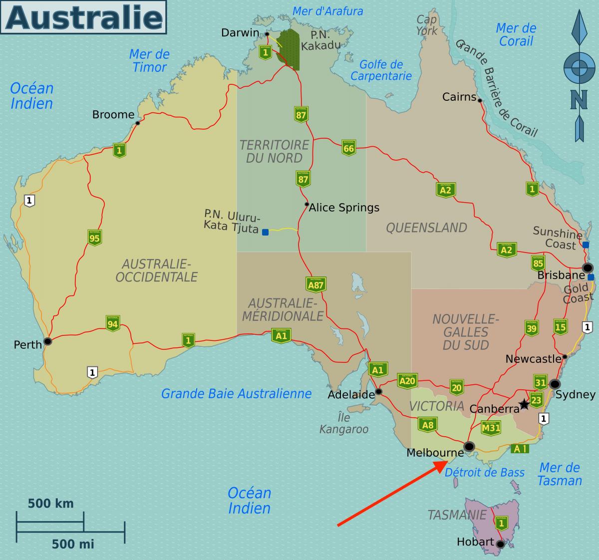 Melbourne on Victoria - Australia map